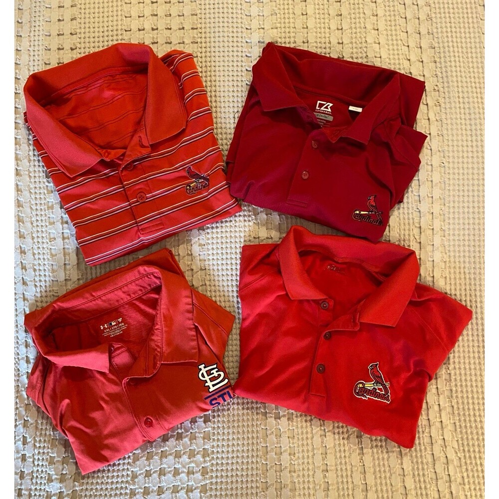Bundle 4 STL Cardinals Baseball Polo Shirts all WITH STAINS‎ Or FLAWS
